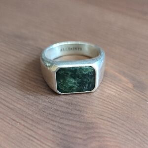 AllSaints Silver Jade Signet Ring Size 10